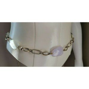 Chico's Stone Adjustable Long Silver Tone Chain Belt Quartz White Stones
